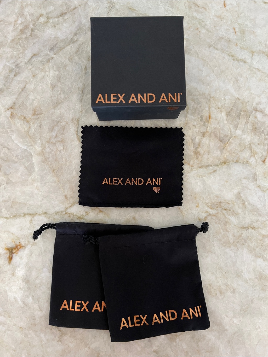 Alex And Ani Black Box Polishing Cloth  Pouches With Rose Gold Logo